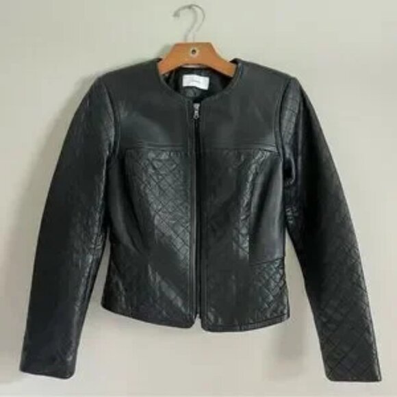 Classic Black Quilted Short Leather Jacket Moto Buttery Lambskin Leather Coat - Picture 2 of 9